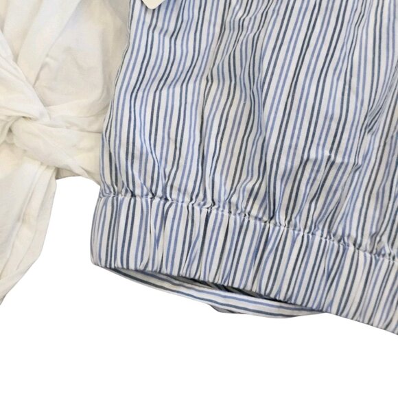 2 Lucky Brand Classic Knotted Cropped Collared Shirts White Blue Sz M NWT Preppy - Picture 4 of 9